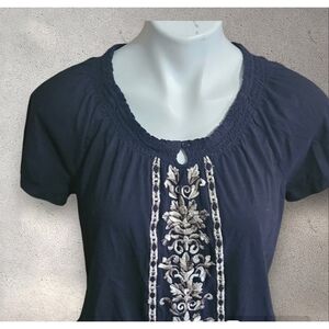 Croft & Barrow Embroidered Side Tie Blouse Black Size L